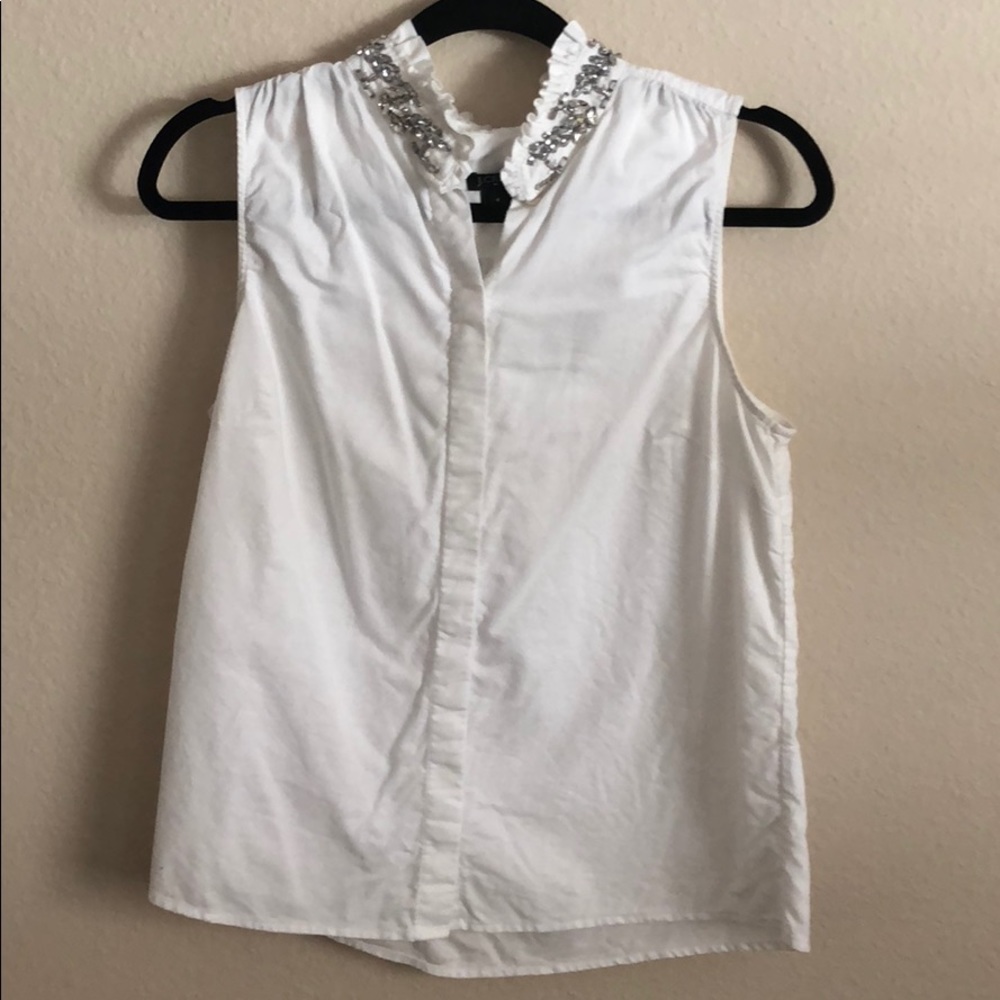 JCREW white button down tank rhinestone neckline.